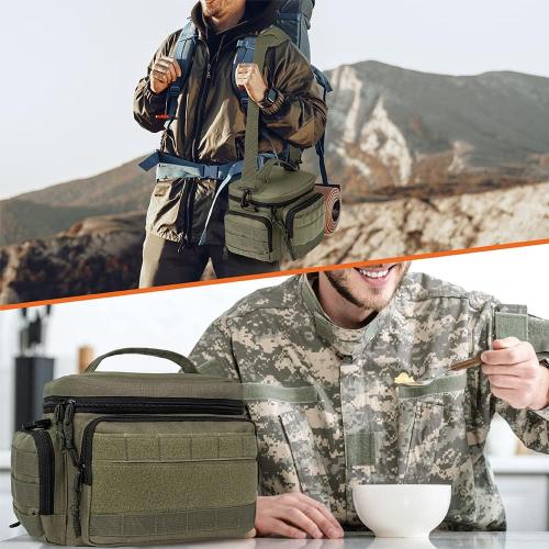 opux Tactical Lunch Box for Men, Olive Mens Insulated Lunch Bag for Adult, Leakproof Soft Lunch Cooler with MOLLE Mesh Side Pockets, Multicam Heavy Duty Lunchbox Pail for Work Women, Medium 10 Cans