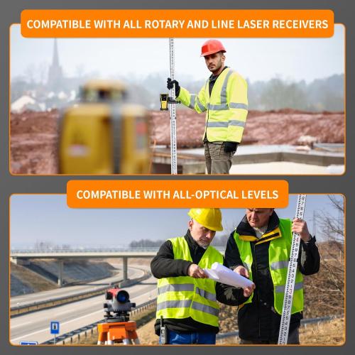 Firecore 16-Foot Aluminum Grade Rod - 10ths, 5 Sections Telescopic with Bubble Level-FLR500B