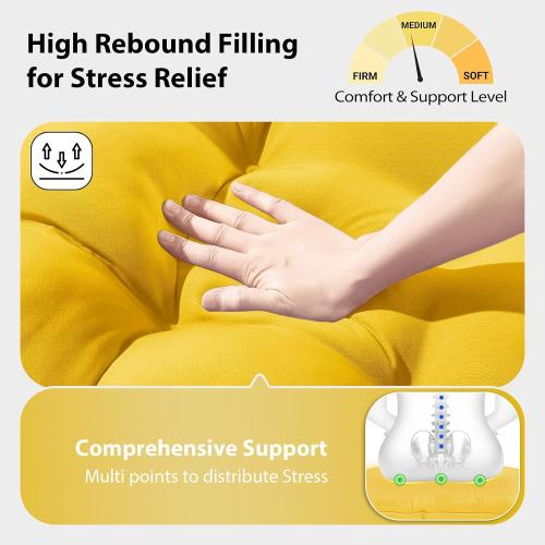 Tufted Bench Cushions for Outdoor Furniture, 44 x 19 Porch Swing Cushions Filled with Foam, Overstuffed Patio Cushions for Bench Loveseat with 2-3 Seats,Thick and Water Resistant, Yellow