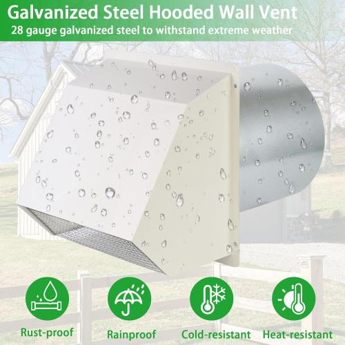 6 Inch Hooded Wall Vent with Screen and Damper,6 Vent Hood Wall Exhaust Vent Cover,Dryer Vent Cover Outside,6Vent Cover Exterior Wall Vent Cap for Range Hood Kitchen Air Ventilation,Galvanized Steel