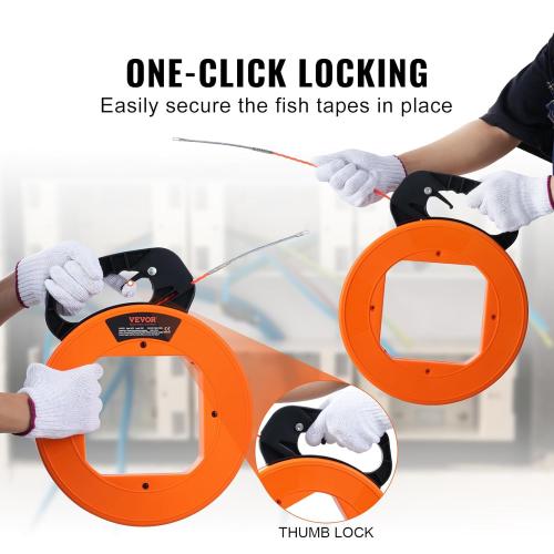 VEVOR Fish Tape, 100-foot, 1/4-inch, PET Wire Puller with Optimized Housing and Handle, Easy-to-Use Cable Puller Tool, Flexible Wire Fishing Tools for Walls and Electrical Conduit, Non-Conductive