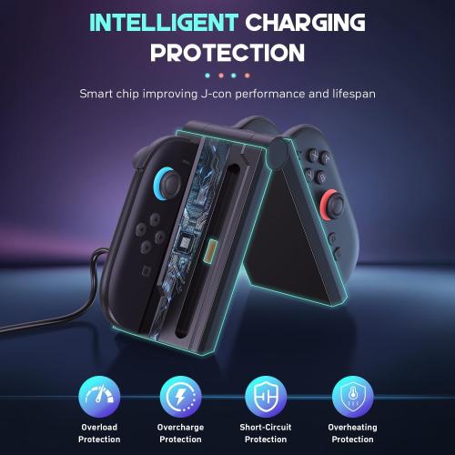 innoAura Switch 2 Charging Dock J-Con, 4 in 1 Fast Charger Station with LED Indicator, Foldable & Magnetic, Travel-Friendly, Switch 2 J-Con Accessories with 3FT USB C Cable