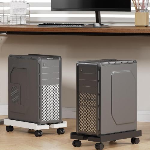 Adjustable Mobile CPU Stand, Ventilated Computer Tower Stand with 4 Caster Wheels Fits Most PC Tower, Under Desk CPU Holder PC Floor Cart Computer Riser for Students and Gamers (Black)