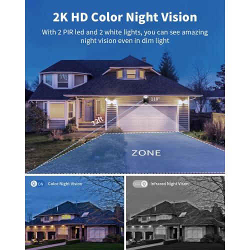 Security Cameras Wireless Outdoor, Battery Powered 2k Color Night Vision, AI Motion Detection Spotlight Siren, IP66 Weatherproof, 2-Way Talk, SD/Cloud Storage, 2.4Ghz WiFi Cameras for Home Security