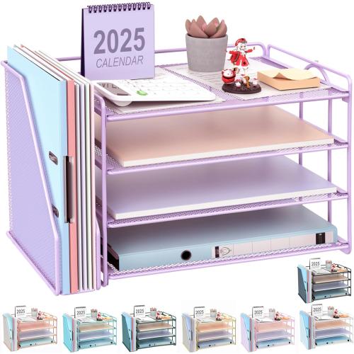 Purple gianotter 4-Tier Paper Organizer With Magazine Holder, Desk Organizers and Accessories, File Organizer for Office Supplies Storag (Purple)