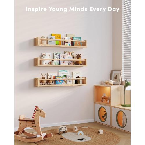 G&W Gruwald Nursery Book Shelves, Set of 3, Wall Bookshelf, Book Shelf for Kids Rooms, Wall Book Shelves for Bedroom Kids, Floating Shelf, Nursery Decor(Wood, 23 Inches)