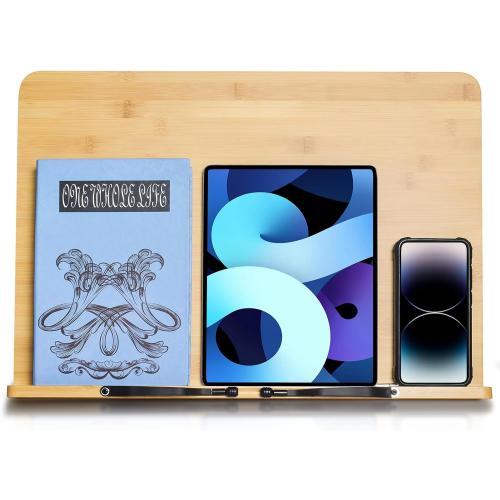 Bamboo wishacc Book Stand, Extra Large (19.68 x 14 inches) Bamboo Wood Book Holder Recipe Stand for Thick Book Reading Hands Free