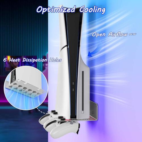 ZHGM Wall Mount for PS5 Slim/PS5 Pro/PS5, Metal Wall Mount Kit for Playstation 5 Console & Controllers, Enhance Heat Dissipation Console Wall Mount, Space Saving & Stable Wall Stand Holder (Silver)