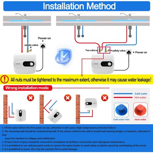 4 Gallon Tank Water Heater Under Sink Instant Hot Water 1500w 120V,Kitchen Under Counter RV Small Hot Water Heater with Release Valve 3-Way Diverter Vavle,1/2 NPT White