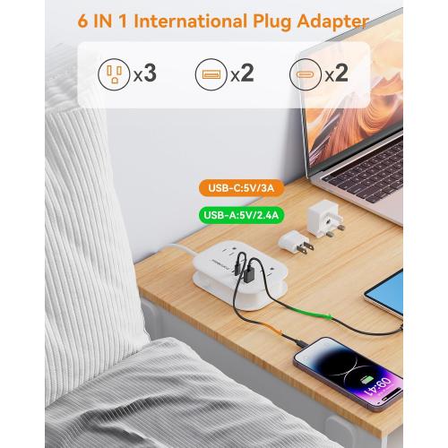 European Plug Adapter,EU/UK/US Travel Power Strip with 3 Outlets & 4 USB Ports(3.4A), International Power Adapter with 3 FT Extension Cord Compact for US to EU UK Germany Italy France Cruise