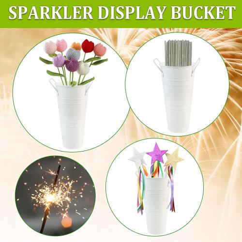 8 Pcs Galvanized Flower Bucket,Metal Vases for Flowers 10 Inch High,Flower Buckets for Flower Bar,Flower Bar Buckets Set Including Metal Flower Buckets,Liquid Chalk,Wooden Chalkboard,Hemp Rope
