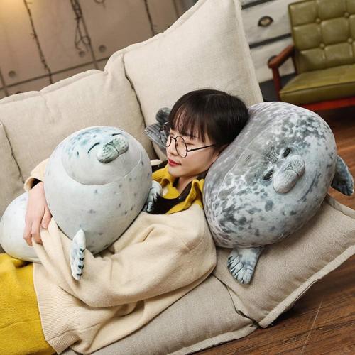EHOTONG Cute Blob Seal Pillow, Chubby Seal Plush Hug Pillow Soft Stuffed Animal Toy (White, 24)