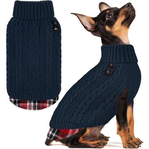 Size S....KYEESE Dog Sweater Soft Pullover Dog Sweaters for Small Dogs Male Comfy Puppy Coat for Fall Winter Cold Weather Stretchy Knitwear Cat Clothes Warm Turtleneck Small Dogs Sweater with Gingham Patchwork