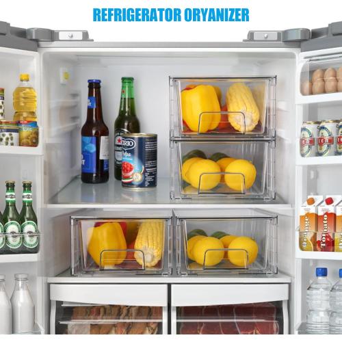 2 Pack Stackable Storage Drawers,Plastic Organizers Bins, Drawers Storage with Handles and Movable Dividers for Organization and Storage in Fridge,Dressers, Pantry, Kitchen Cabinets, Under Sink