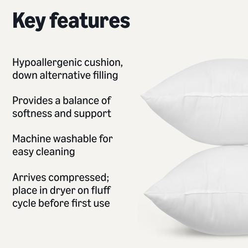 Amazon Basics Square Hypoallergenic Pillow Insert, Down Alternative Fiberfill, Sofa Bed Couch Decorative Stuffer, 20, 4-Pack