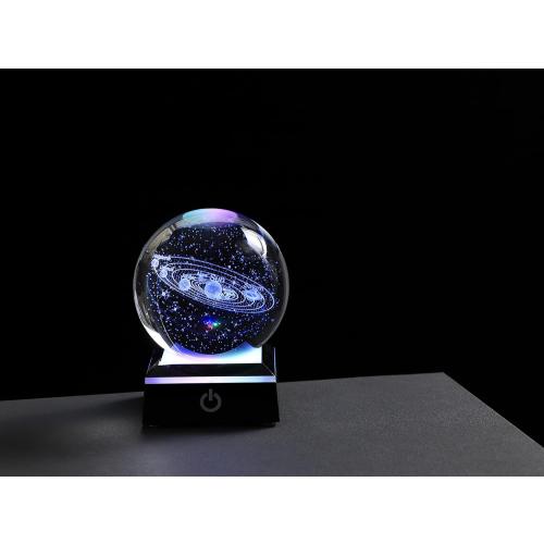 3d Solar System Model Crystal Ball 80mm 3.15inch - Outer Space Astronomy Gifts Room Decor Crystal Sphere Unique Gifts For Men Him Best Birthday Dad Physics Science Teacher Night Light Planet Lamp