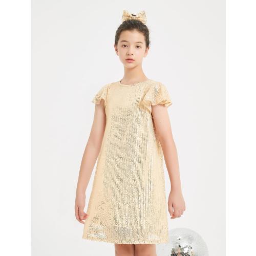 Size 14Y EXARUS Girls Sparkly Dresses Ruffle Sleeve Glitter Sequin Crew Neck A-Line/Bodycon/Tunic Dress for Girl 14Y