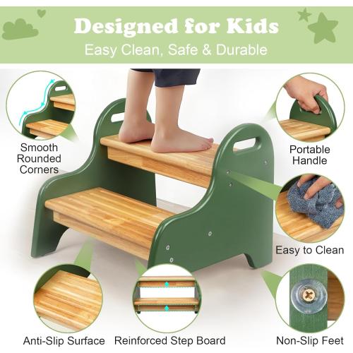 StrongTek Kids 2 Step Stool, Rubber Wood Step for Children, Safe & Sturdy, Ideal for Bathroom, Kitchen, Home Use, Durable, Non-Slip, Child Safety, Foot Stool, Toddler Step Stool, Easy to Clean