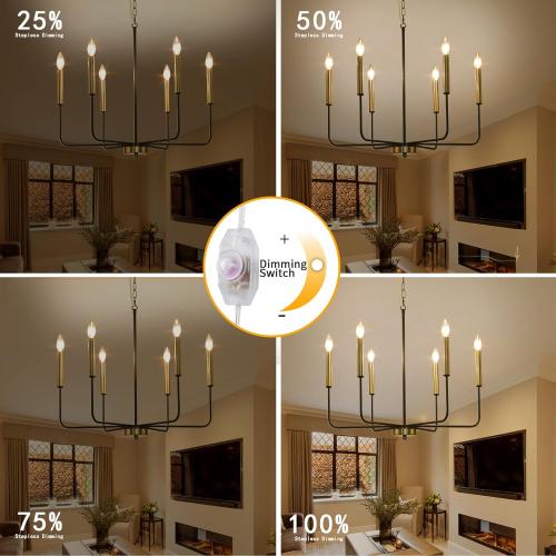 HOXIYA DIMMABLE Plug in Chandelier with Cord 25.6, Black and Gold 6 Light Modern Farmhouse Chandelier for Dining Room, Rustic Retro Hanging Ceiling Lighting Pendant Light Outdoor Gazebo Porch Bedroom