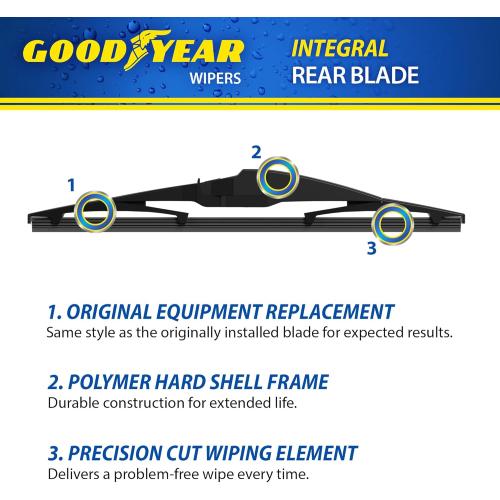 Goodyear Rear 10 Integral Rear Wiper Blade with Polymer Hard Shell Frame, Replacement Rear Window Wiper Blade for Integral Wiper Arms, Pack of 1
