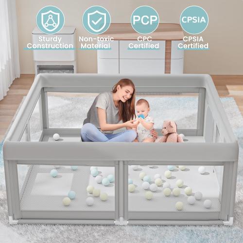 Baby Playpen 50x50 Inch, Play Pens for Babies and Toddlers Baby Fence Play Yards for Indoor & Outdoor with Breathable Mesh Anti-Fall Playpen