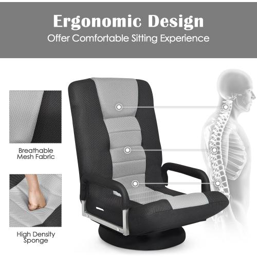 Color Black And Grey Giantex Floor Gaming Chair, 360 Degree Swivel Floor Chair with Armrests, 6 Adjustable Position, Padded Backrest, Folding Floor Chair Rocker for Games, Lazy Sofa Lounger, Gaming Chair Floor, Black/Gray