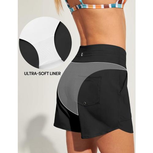 Size M IUGA Womens 5 Swim Board Shorts Stretchy High Waisted Beach Shorts for Women Quick Dry UPF 50  Swimsuit Bottoms with Liner