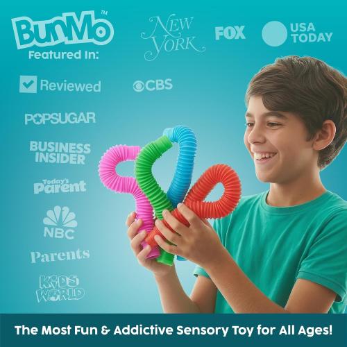 BUNMO Pop Tubes - Sensory Toys - Fidget Toys - Imaginative Play & Stimulating Creative Learning - Hours of Fun for Kids - Tons of Ways to Play - Non-Mouthable Toy 3  - 4 Pack Large