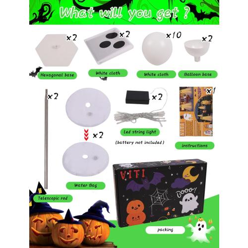 Halloween Light Up Ghost Kit - 2 Pack DIY Halloween Decorations Spooky Ghost Decor with 20 LED Lights Battery Operated,Adjustable Height,Hat,for Outdoor Indoor Porches Yards Gardens Lawn (Green)