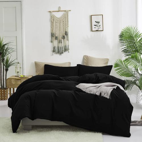 Cottonight Black Comforter Set - Full Size, 3 Piece, Modern Dark Color, Soft Quilts & Blanket - Gothic Style