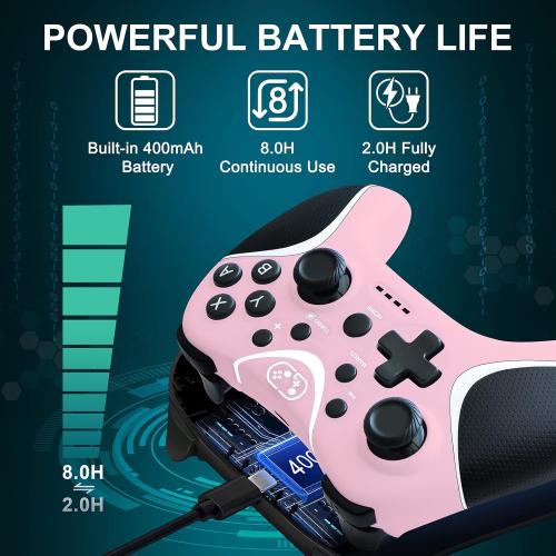 Pink Wireless Switch Controllers Pink,Nintendo Switch Controller for Nintendo Switch/Lite/OLED /Switch 2/Windows PC with Programmable/Vibration/Turbo Funtion,Switch Pro Controller Gamepad with 2 Thumb Caps