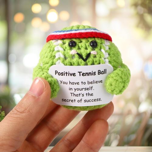 Positive Tennis Ball, Emotional Support Tennis Ball with Positive Card Cute Positive Knitted Doll Funny Inspirational Crochet Toy for Sports Lover Friends Gifts