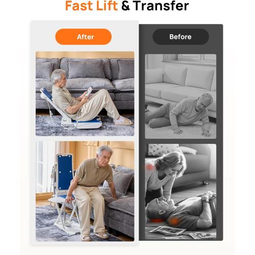 PERLECARE Electric Chair Lift, 308 lbs Capacity, Floor Lift for Elderly Falls, IP68 Waterproof Bath Lift for Tub, Foldable & Rechargeable Design, Remote Control, for Fall Recovery & Home Care
