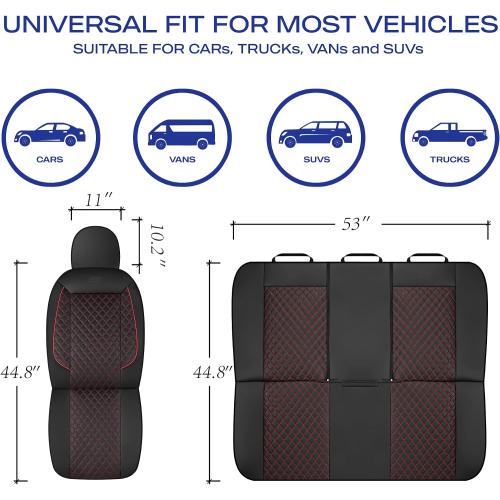 Black and Red Skechers Car Seat Covers,Piping Luxury Faux Seat Covers,Waterproof Anti Slip Car Seat Protector Full Set,Car Accessories Airbag Universal Fit for Most Cars,Vans,Trucks,SUV