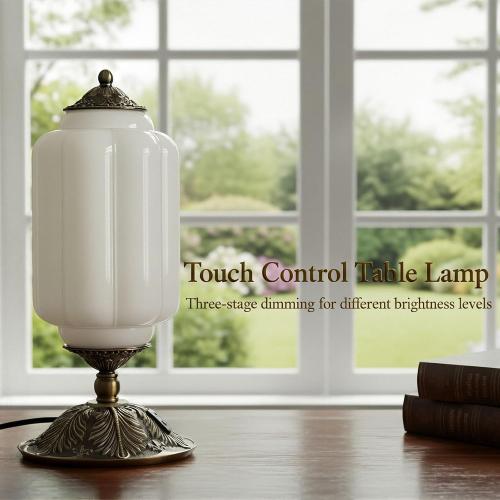 Vintage Touch Bedside Table Lamp, Elegant Milk White Glass Desk Lamp 3 Way Dimmable with USB C A Charging Ports - Bedroom Nightstand & Living Room Essential (Vintage White, 6.5)