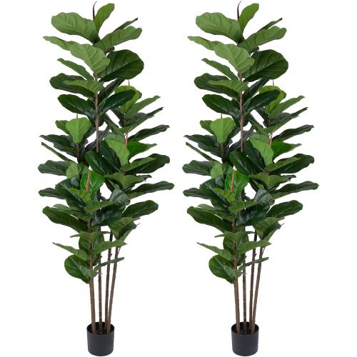 2 Pack Fiddle Leaf Fig Tree - Artificial Ficus Tree with Tall Artificial Plants Large 69 Fiddle Leaves -Fake Trees for Indoor Outdoor Home Decor Living Room