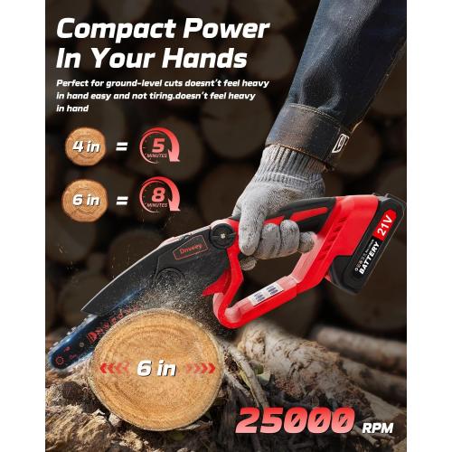 2-in-1 Cordless Pole Saw for Tree Trimming, 800W Brushless 6 Inch Mini Chainsaw, Lightweight Tree Trimmer with 2x 21V Batteries & Extension Pole for High Tree Pruning & Yard Work (DZJ3028)