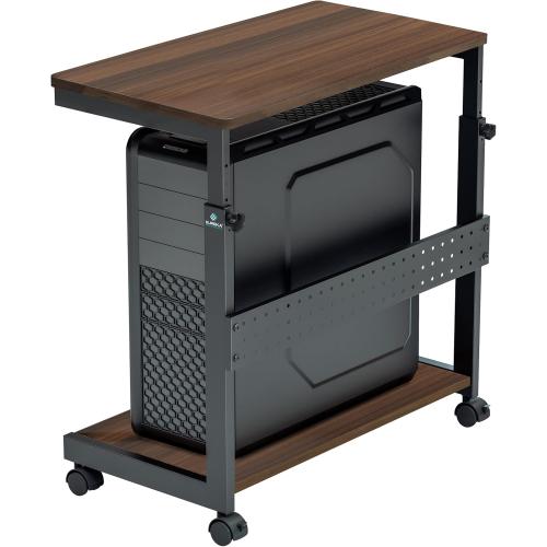 EUREKA ERGONOMIC PC Stand Computer Cart, Height Adjustable Tower Stand 2-Tier Suit for ATX Case Printer, Metal Rolling Cart on Wheels for Gaming Home Office, Walnut
