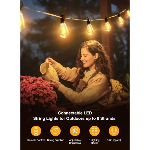 Brightown Outdoor String Lights with Remote, 38FT LED Patio Lights with 16 Shatterproof ST38 LED Bulbs, Waterproof Outside Hanging Lights for Backyard Garden Porch Party Decor, 2700K