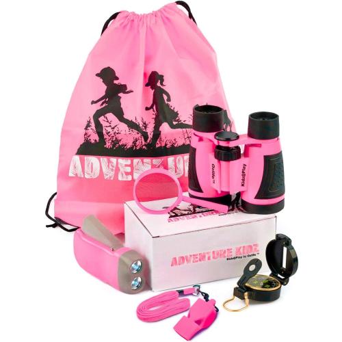 Adventure Kidz - Outdoor Exploration Kit, Children’s Toy Binoculars with Case, Flashlight, Compass, Fox Whistle, Magnifying Glass, Backpack. Great Gift Set for STEM, Pretend Play. Age 3