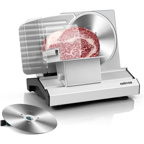 CUSIMAX Meat Slicer,9Electric Food Slicer with 2 Stainless Steel Blades,1-20mm Adjustable Thickness for Home Use,Removable Food Carriage for Easy Cleaning