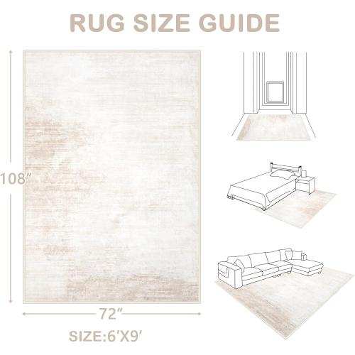Area Rugs 6x9 Living Room: Washable Rug Modern Abstract Large Rug Soft Non Slip Neutral Rugs Stain Resistant Indoor Carpet for Bedroom Kitchen Dining Room Table Nursery Home Office Rugs(Beige,6'x9')