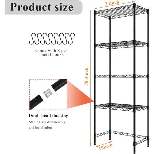 4 Tier Mini Fridge Shelf with Storage Over Mini Fridge Storage and Microwave Stand Height Adjustable Metal Storage Rack for Dorm Kitchen Office (Black