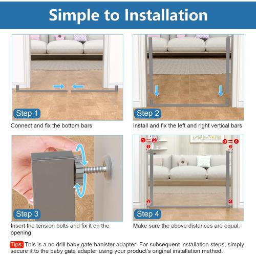 Malier Safety Innovations No Hole Retractable Baby Gate Mounting Kit for Stairs, Doorways, 36-60 Wide Pressure Mounted Mesh Baby Gate or Mesh Dog Gate Banister Adapter (Mesh Gate Not Included)