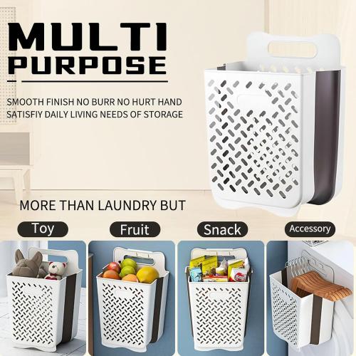 Plastic Collapsible Hanging Laundry Baskets with Carry Handle, Space-Saving Wall Hanging Laundry Basket Durable Tall Folding Plastic Laundry Hamper Waterproof Dirty Clothes Organizer XL L