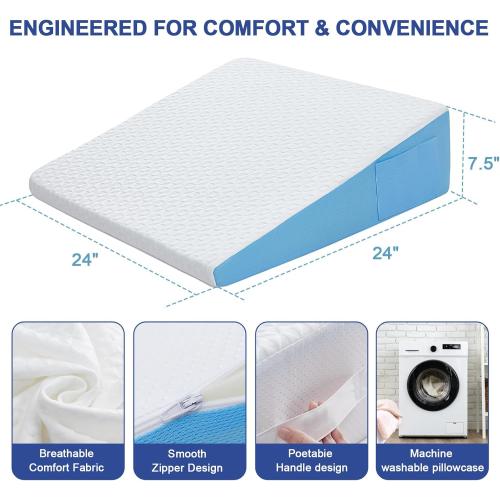 Wedge Pillow for Sleeping, 7.5 Bed Wedge After Surgery, Back Pain Relief, Memory Foam Pillow Triangle Incline Wedge for Back Support, Leg Elevation