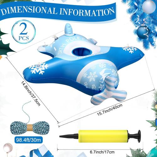 2 Pcs Airplane Toy Christmas Elf Inflatable Plane Ride Toy Airplane with Cotton Rope and Pump for Christmas Party Decoration