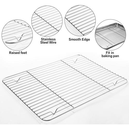 MCIRCO 6 Piece Stainless Steel Baking Sheet with Rack with Silicone Baking Mat Set (2 Pans   2 Racks   2 Mats), 17.3 x 13 x 1 Inch Cookie Sheet with Cooling Rack, Easy Clean