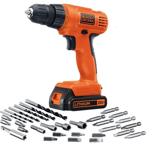 BLACK DECKER 20V MAX POWERCONNECT Power Drill Cordless Drill Driver Electric Screwdriver with 30 Piece Bit Set and Drivers Kit, Battery and Charger Included (LD120VA)