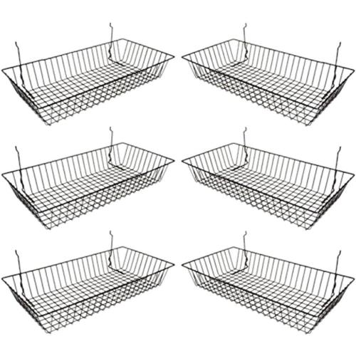 Only Garment Racks #5624B (Pack of 6) Black Wire Baskets for Grid Wall and Slat Wall - Merchandiser Baskets, Black Wire Basket 24 L x 12 D x 4 H (Set of 6) (Pack of 6)